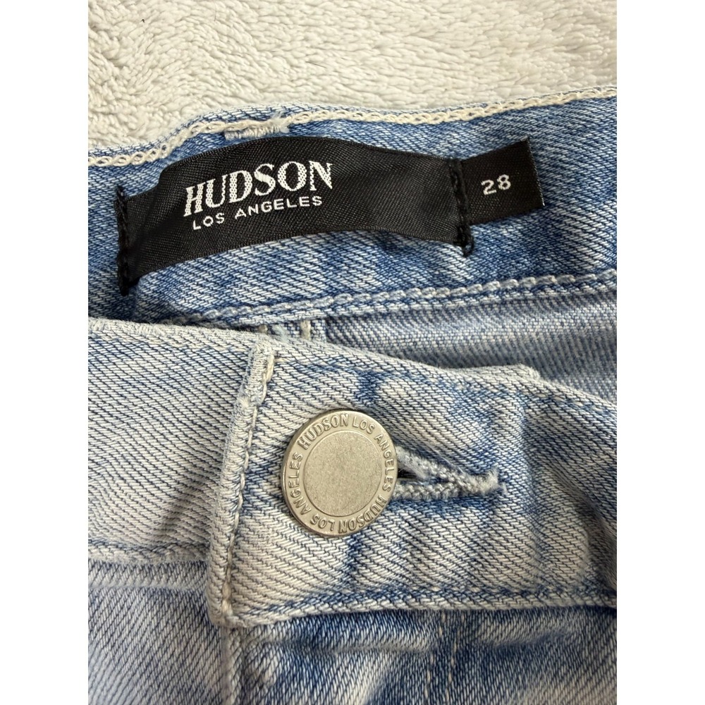 Hudson Lulu Mini Denim Skirt Womens 28 Light Blue Back Slit Raw Hem 5-Pocket - Picture 7 of 12